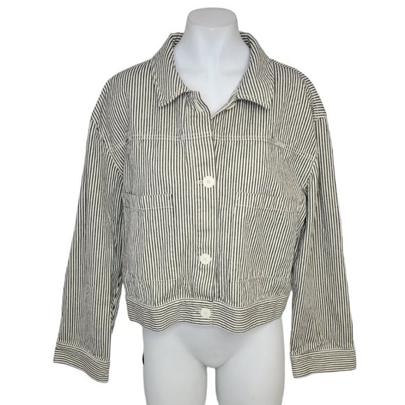Oak +  Fort Striped Cotton Button Up Cropped Jacket Size XL - Picture 1 of 6